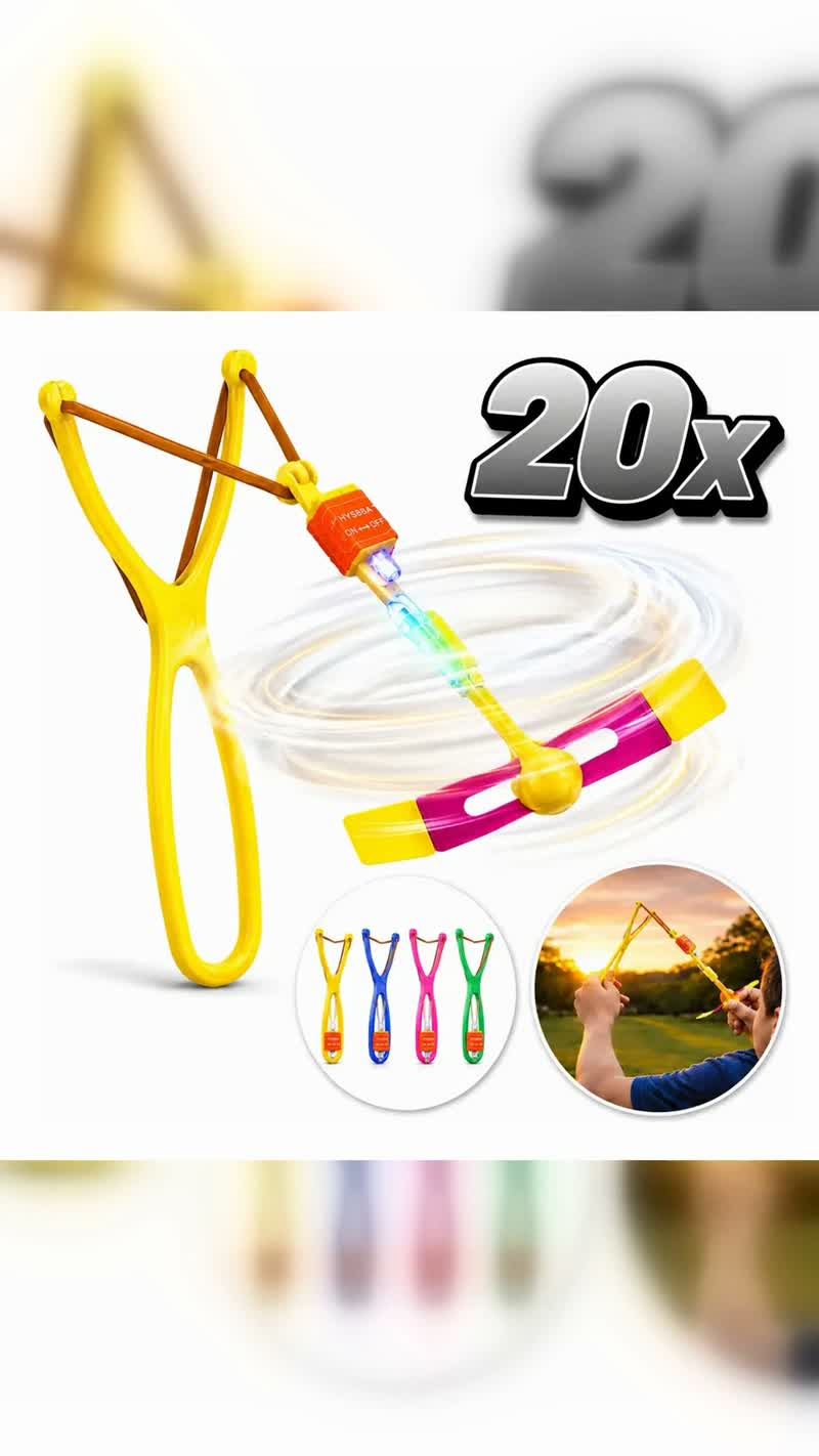 Kit 20 Helicópteros LED Voadores com Lançador