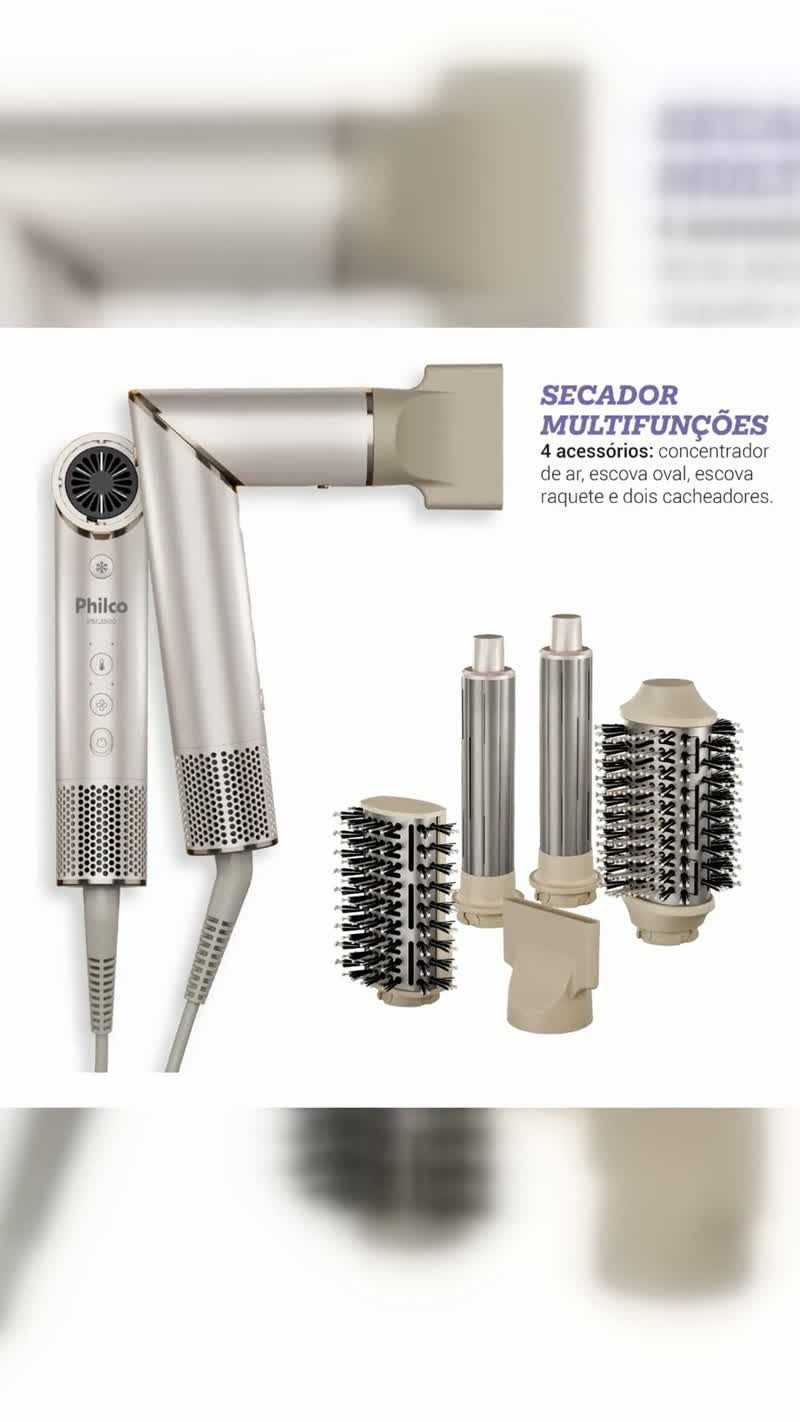 Secador de Cabelos Philco PSC3500 4 em 1 Dobrável Motor BLDC